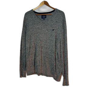 American Eagle V-Neck Sweater XL Gray Marled Like New Classic Fit